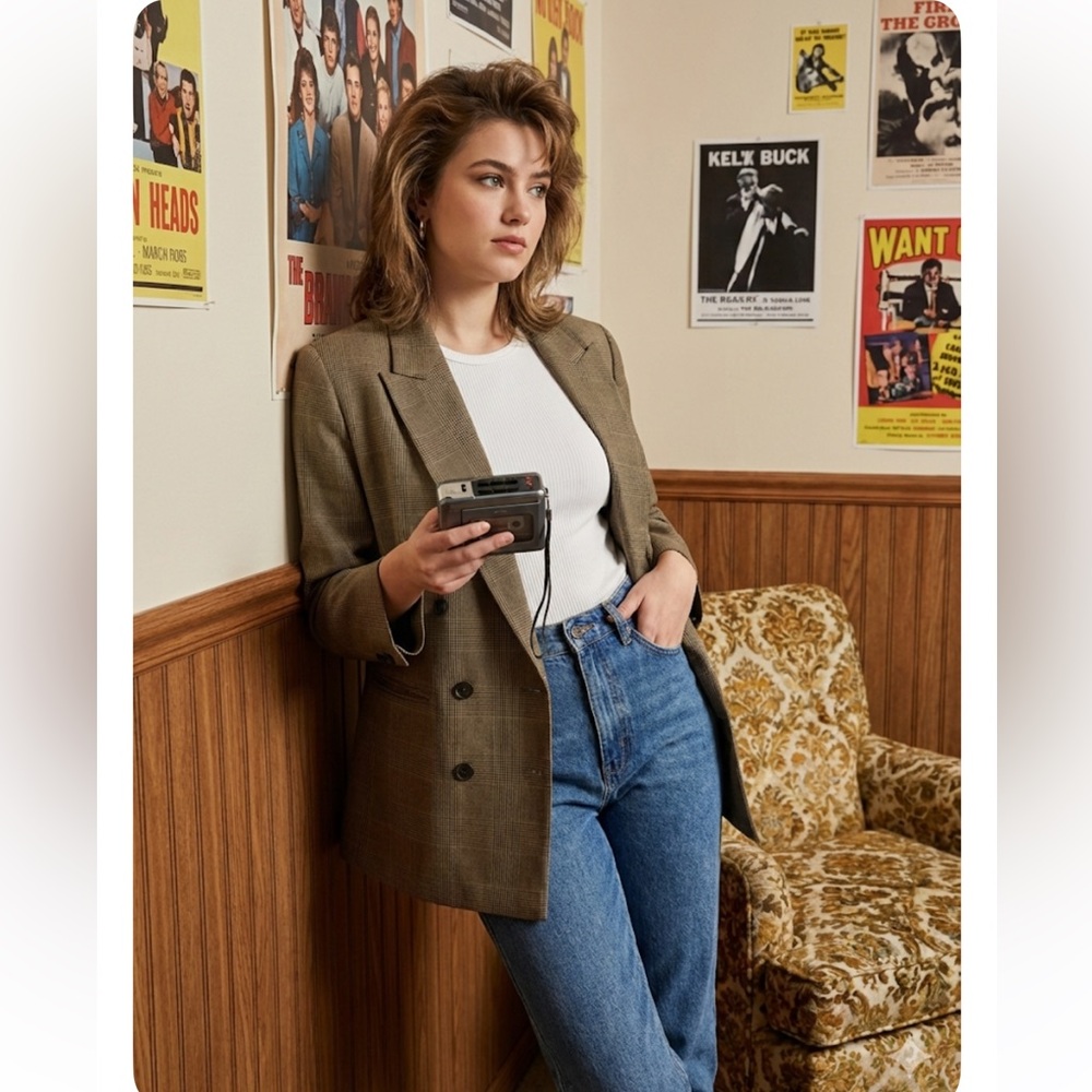 Vintage Atrium Petite Brown Plaid Double Breasted Blazer Size 12P Academia